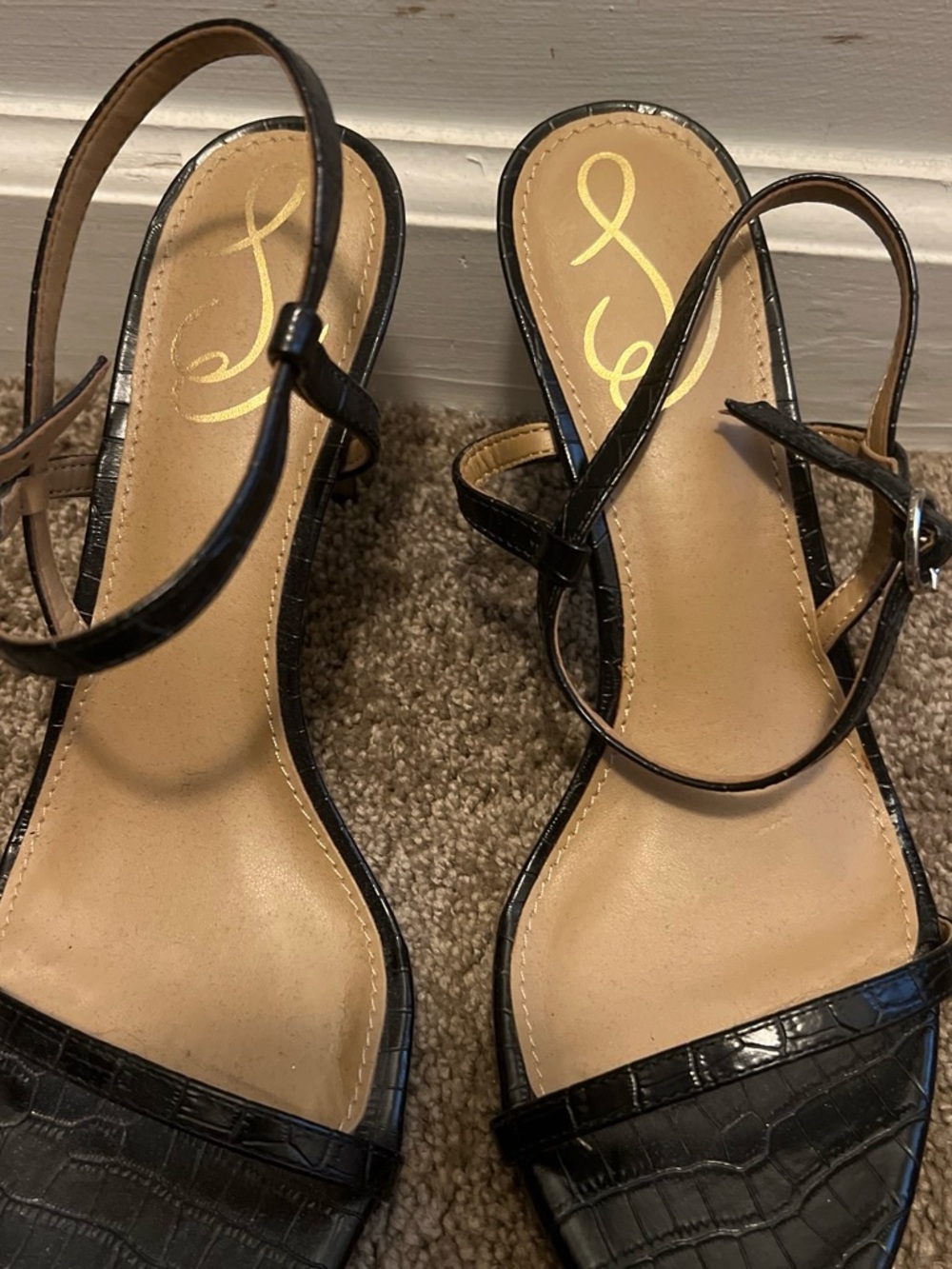 Sam Edelman Black Croc-Embossed Strappy Heels